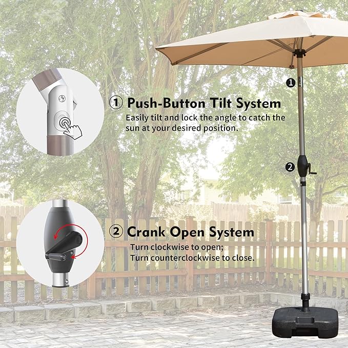 Domi 7.5FT Patio Umbrella, Outdoor Table Umbrella with Aluminum Pole, UV Protection Waterproof Market Sun Umbrella with Push Button Tilt and Crank for Garden, Deck, Backyard, Pool (Beige)