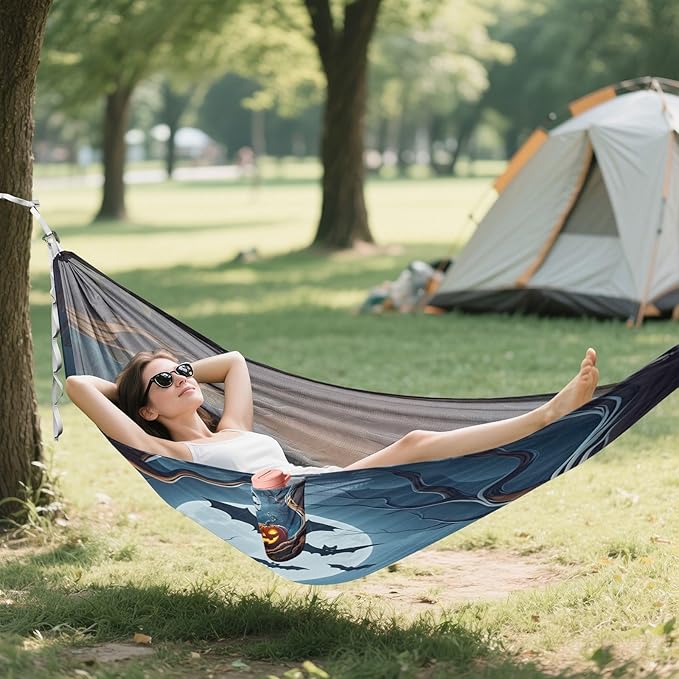 Hammocks for Outside Glowing Jack-o-Lantern Pumpkins Camping Hammock Portable Hammocks with Tree Straps and Carry Bag Camping Accessories for Hiking Beach Outdoor