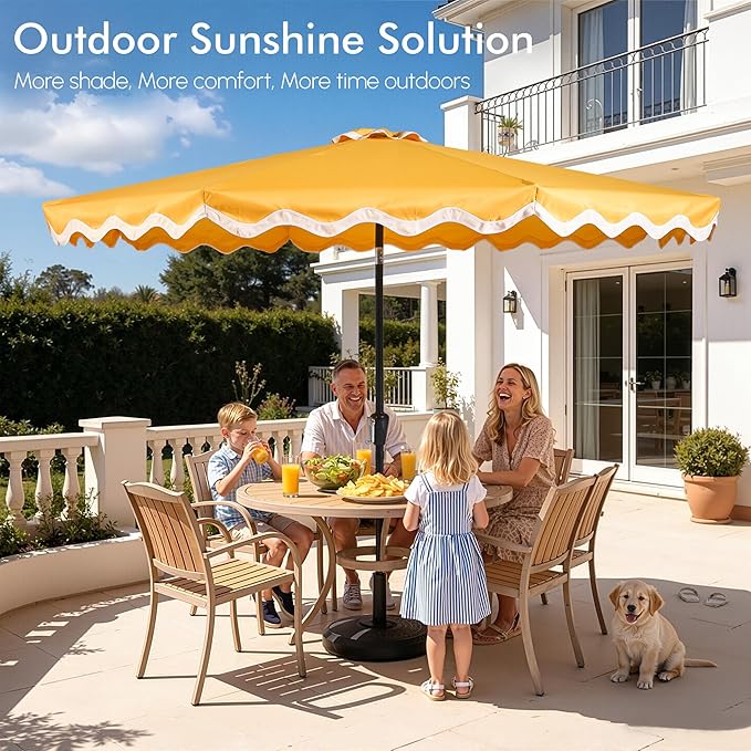 Weaxty 10FT Patio Umbrella, Trendy Color Scalloped Edge, UV-Resistant Canopy Outdoor Table Market Umbrella, Tilt Adjustment, Crank, Heavy-duty 8 Ribs for Backyard Poolside Deck Beach Lawn Backyard