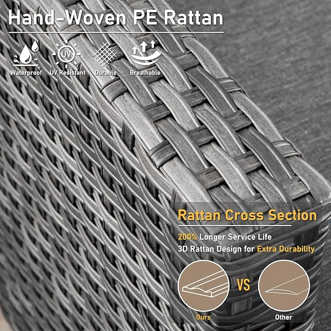 HOOOWOOO Wicker Patio Conversation Sets,8 Piece Outdoor Furniture Set with Swivel Rocking Chairs,All Weather Resistant Modern Outside Out Door Rattan Couch Chairs Side Table Set,Charcoal Gray