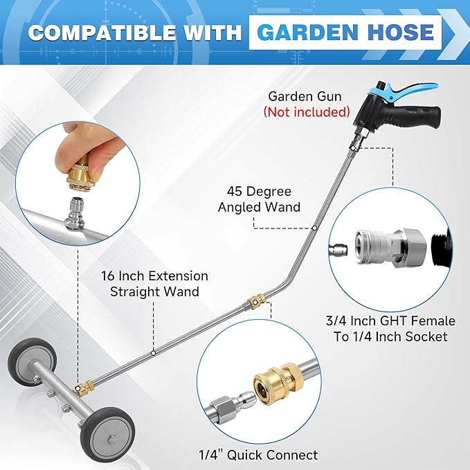 M MINGLE Pressure Washer Water Broom, 13 Inch Water Broom for Garden Hose and Pressure Washer, Sweep Driveway, Multi-Use for Sidewalk, Deck, Garden, 4000 PSI