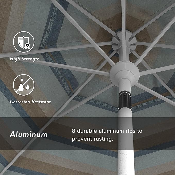 California Umbrella 7.5' Rd. Aluminum Patio Umbrella, Crank Lift, Collar Tilt, White