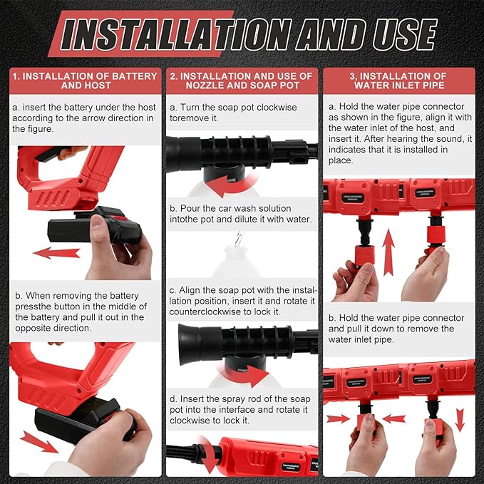 Cordless Cleaner Tool Compatible with Milwaukee18V Battery, Cordless Car Cleaning Tools with 6-in-1 Nozzle Foam Pot, 16ft Hose for Car, Home, Lawn, Garden, Fence (Body Only)