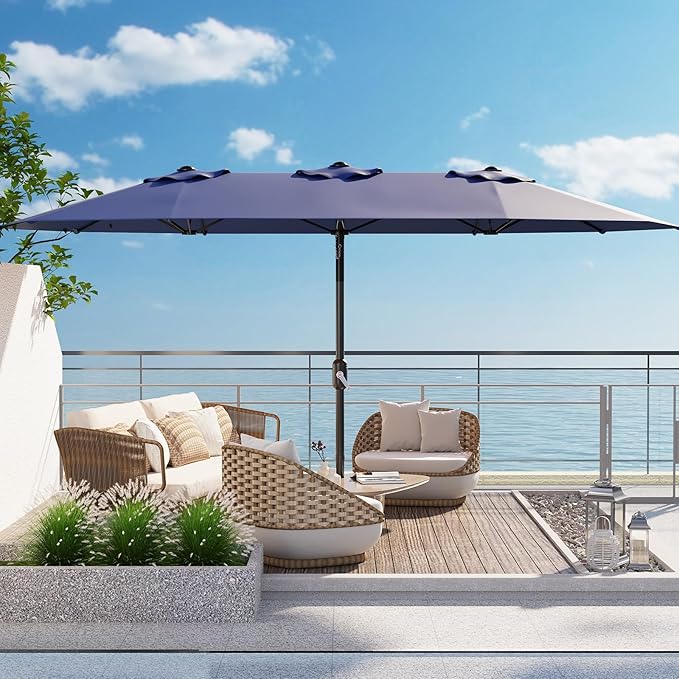 13FT Patio Umbrella, Outdoor Double-Sided Rectangle Market Umbrella with Crank Handle for Pool, Lawn, Garden, Backyard, Navy Blue