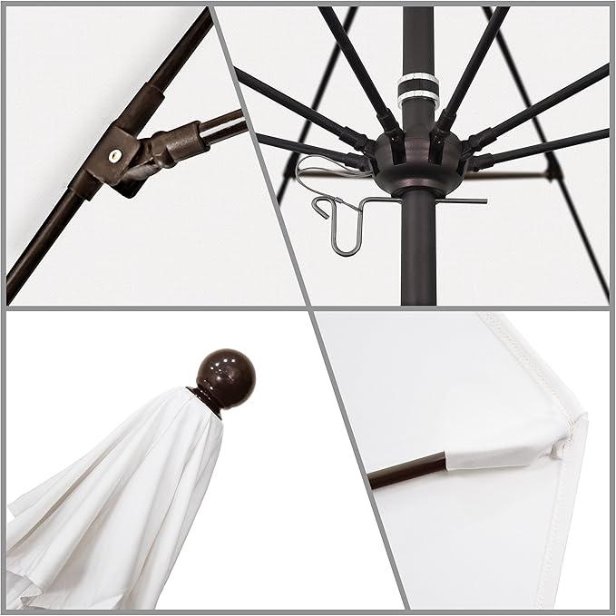 California Umbrella 9' Round Aluminum/Fiberglass Umbrella, Push Open, Bronze Pole, Olefin White Fabric