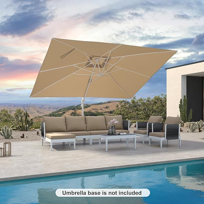 PURPLE LEAF 10' × 13' Patio Umbrella White Cantilever Umbrella Aluminum Square Outdoor Offset Umbrella Hanging Windproof with 360° Rotation for Garden Deck Pool, Beige