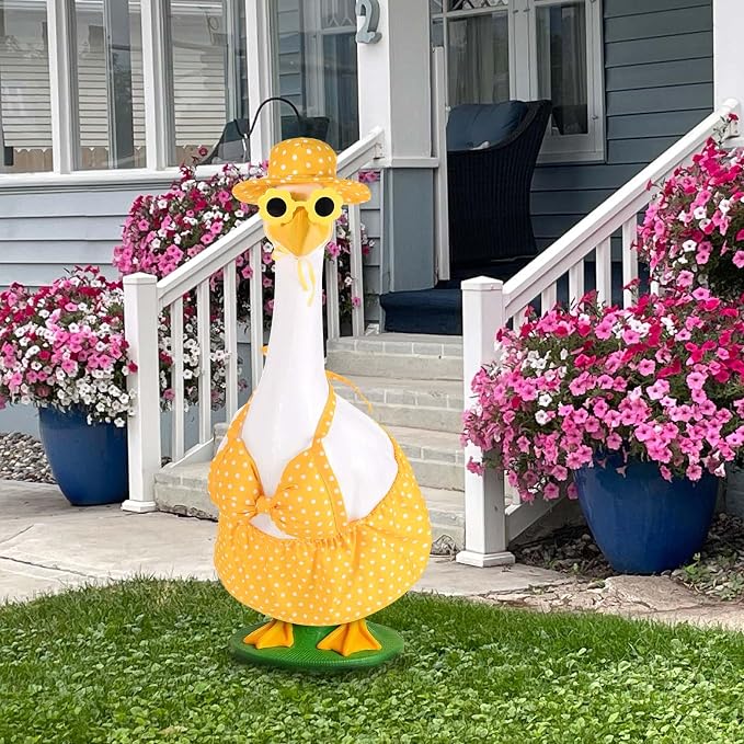 JcHrmers Hawaiian Goose Outfit Summer Porch Goose Outfits Bikini Goose Clothes for Outdoor Garden Yard Decor (Yellow Polka Dots, 23 Inch)