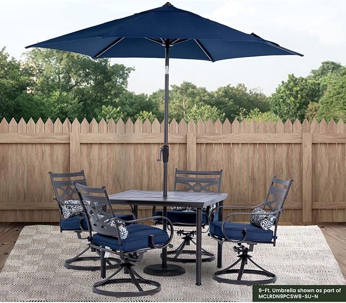 Hanover Montclair 9' Market Outdoor Umbrella, All-Weather, Crank Lever, Navy