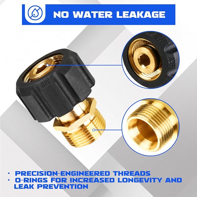M MINGLE Pressure Washer Adapter, Metric M22 15mm Female to M22 14mm Male Fitting, 4500 PSI Heavy Duty Brass, 2 Pack for Pressure Washer Gun/Hose/Pump