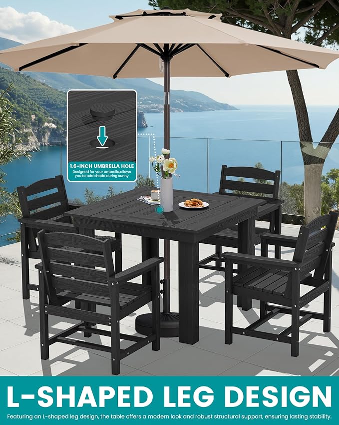 SERWALL HDPE Outdoor Square Dining Set for 4 | with Armchair Seat