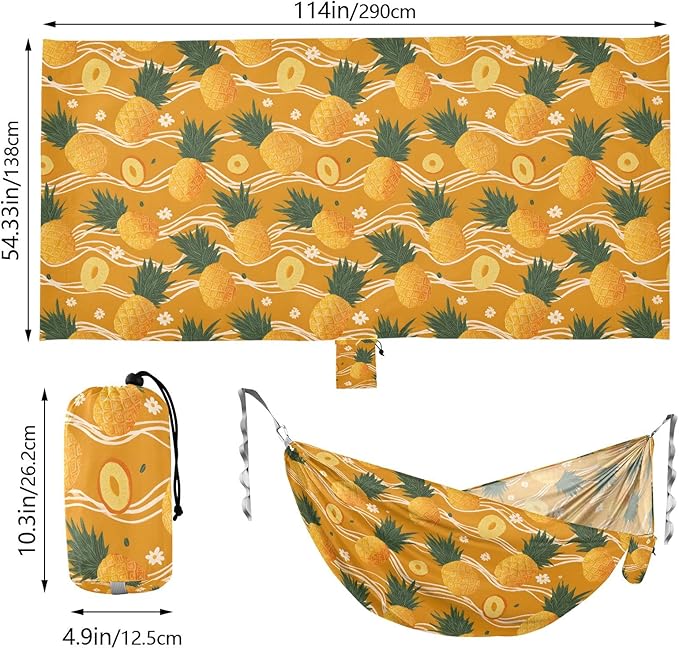 Camping Hammock Outdoor Hammocks for Outside Orange Pineapple Cute Beach Trees Portable Lightweight with Pockets Tree Straps Indoor