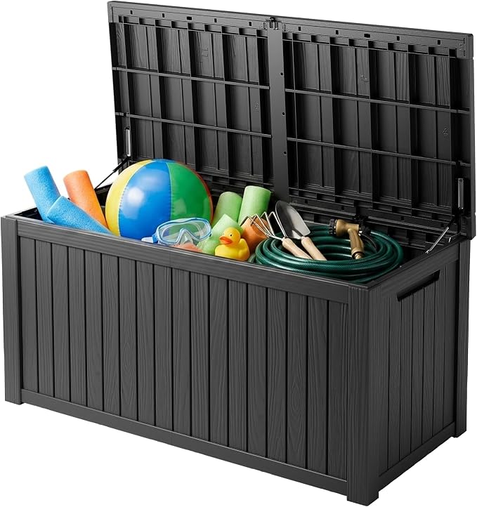 200 Gallon Deck Boxes Outdoor Waterproof, Outdoor Storage Box with Lockable Lid & UV-Resistant for Patio Furniture, Outdoor Cushions, Garden Tools and Pool Supplies, Black