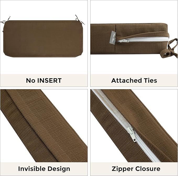 FUNHOME Outdoor Bench Cushion Cover 48 x18 x 3 inch,Water Resistant Cover with Zipper&Ties,Fade-Resistant Slipcover,Patio Porch Swing Cushion Cover Replacement Only,No Insert(Coffee Brown)