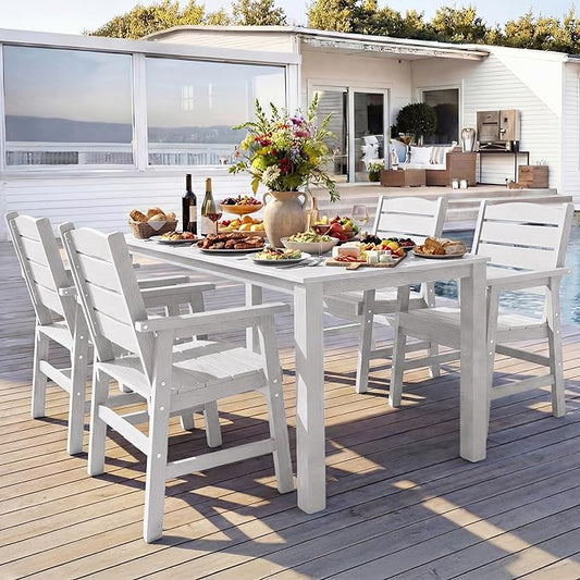 YEFU Patio Dining Sets 5-Piece: All-Weather Outdoor Table and Chairs with Umbrella Hole - Low-Maintenance HIPS Patio Dining Set for 4 Modern Plastic Outside Furniture for Family with Deck/Pool White