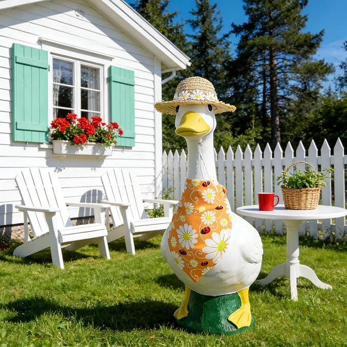 Mason Life Porch Goose Outfits, 5PCS Daisy Flower Accessories | 1 Yellow Floral Hat & 4 Bib for 23" Lawn Goose Statue Outdoor Garden Yard Spring Summer Decor