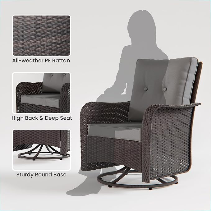 10 Pieces Outdoor Patio Furniture Set,Outdoor Sectional Furniture All Weather PE Rattan Wicker Patio Conversation Set with Coffee Table,Swivel Rocking Chairs Set,Grey