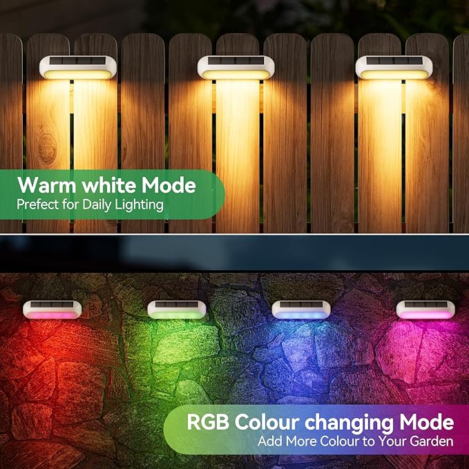 AHAORIGIN Outdoor Solar Lights for Outside, 10 Pack Bright Solar Fence Lights with Multi-Color Changing & Warm White Mode, Upgraded Solar Step Lights Outdoor Waterproof for Garden Deck Post Stair Wall