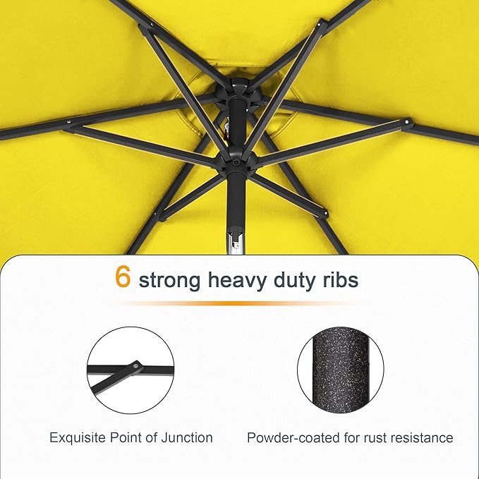 7.5ft Outdoor Umbrella Patio Umbrella with Solar Lights,18 LED Lighted Table Market Outdoor Umbrella, 2-Year-Non-Fading, for Pool, Deck, Garden,Backyard