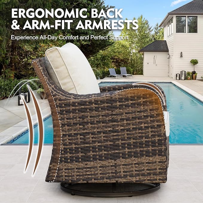 MEISSALIVVE Patio Furniture Set with Swivel Rocking Chairs, 6 Pieces Patio Conversation Set, Outdoor Wicker Sofa Couch with Waterproof Cushions for Lawn Backyard Porch (Brown)
