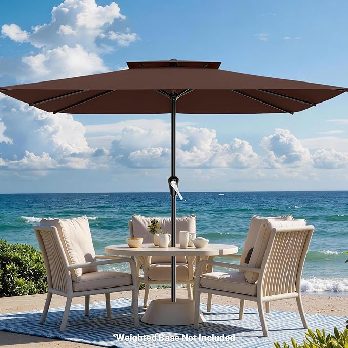 AreShark 8'x10' 2 Tiers Rectangular Patio Umbrella - Outdoor Umbrella Waterproof UV Protection, Market Table Umbrella w/Crank for Pool, Backyard, Deck(Dark Brown)