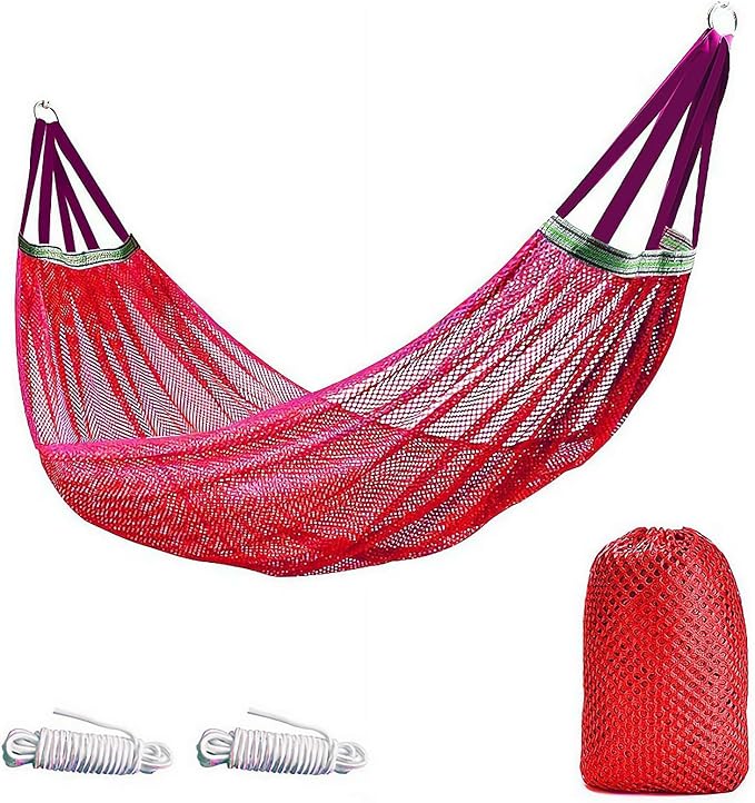 Outdoor Travel Hammock, Portable Camping Hammocks, Outdoor Sport Hammock, Mesh Net Nylon Rope Sleeping Bed with Tree Straps Travel Bag for Garden Beach Yard Travel