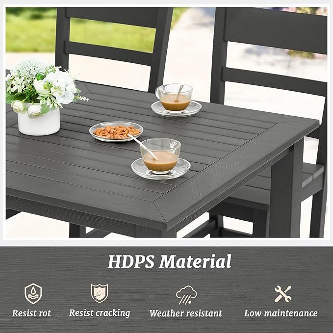 Cozyman Outdoor Dining Set for 6, 7-Piece, HDPS Outdoor Patio Dining Table and Chairs, All Weather Outdoor Furniture Dining Sets for Outdoor Indoor, Patio, Garden, Dark Gray