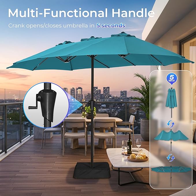 SUPERJARE 13FT Outdoor Patio Umbrella with Base Included, Double Sided Pool Umbrellas with Fade Resistant Canopy, Large Table Umbrella for Deck, Market, Backyard - Lake Blue