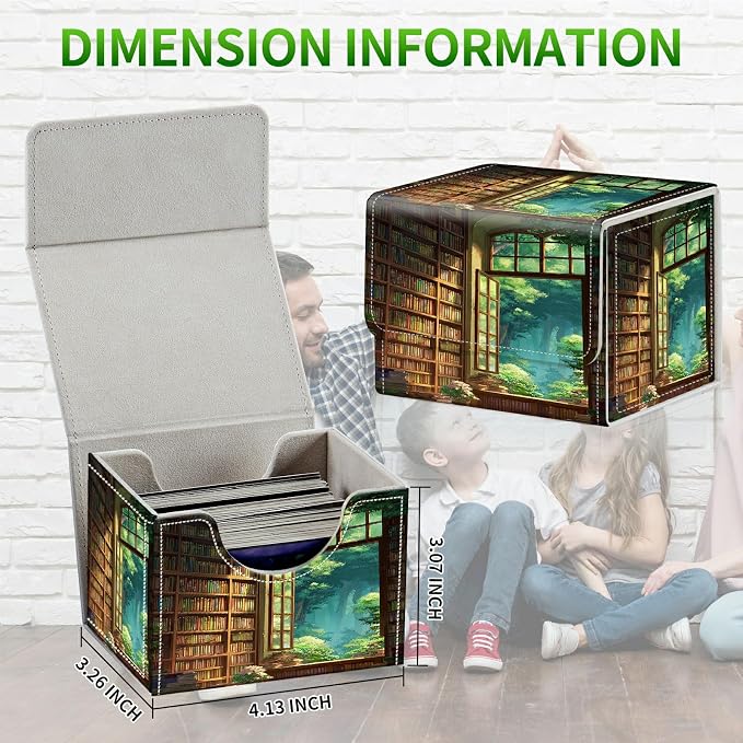 Card Deck Box for MTG, Cards Storage Box Fits 120+ Sleeved, Leather Small Size Strong Magnetic Closing Card Case for Board Games Magic TCG CCG Baseball Collection, Library Window