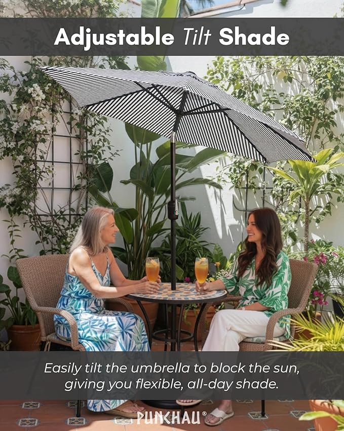 6 Ft Outdoor Patio Umbrella - Outdoor Umbrella for Patio, Pool, Table, Garden, Deck, & Beach - Easy Open/Close Crank and Push Button Tilt Adjustment - Black & White Striped Market Umbrellas