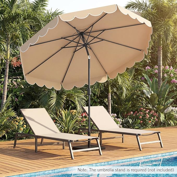 RELAX4LIFE 10 FT Scalloped Patio Umbrella, Market Table Umbrella with Push Button Tilt, Crank, 8 Sturdy Metal Ribs, Vented Top, Sun-Protective Ruffled Canopy, Heavy-duty Outdoor Parasol for Garden Poolside Deck