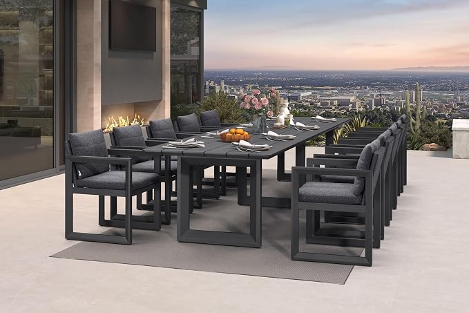 PURPLE LEAF 11-piece Outdoor Dining Set Aluminum Oversize Patio Furniture Table and Chairs Set with All Weather Thick Cushion Rectangular Patio Dining Sets for Large Backyard Garden Poolside, Grey
