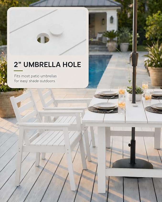 5 Piece HDPE Outdoor Dining Set for 4, Patio Dining Furniture Set with 2” Umbrella Hole, Weather Resistant Outdoor Table and Chairs for Garden, Poolside, Backyard, Deck