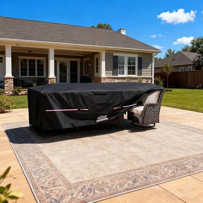 Patio Furniture Covers,Outdoor Furniture Cover Waterproof,600D Rectangular Patio Heavy Duty Table Cover,Outdoor Dining Table and Chair General Purpose Furniture Covers 62"L x 62"W x 28"H-Black