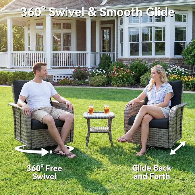 LazySunsets Luxury Patio Furniture Set with Fire Pit Table，All-Weather Patio Sectional Sofas with Thickened Cushions, 9 Piece Outdoor Furniture Sectional Set with Swivel Rocker Chairs of 2，Black