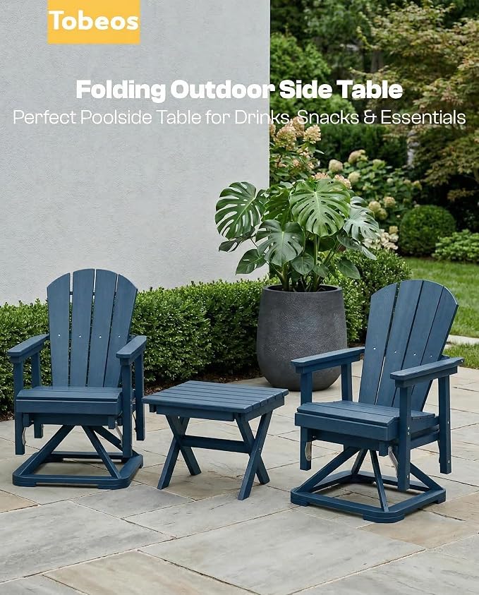 Outdoor Folding Side Table,HDPE Material, Portable Space-Saving Design, Weather-Ready with Authentic Wood-Grain Feel (Navy Blue, 1 Table)