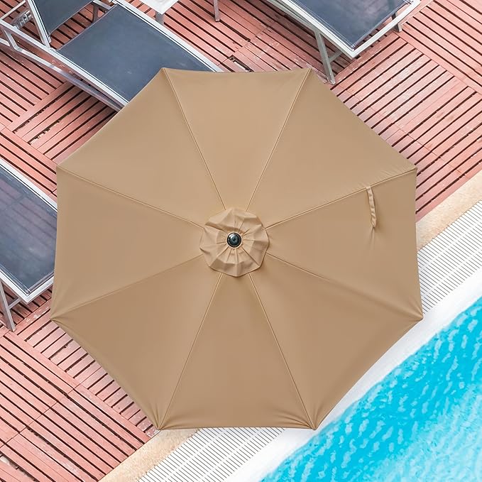 iPower 9ft Patio Umbrella Outdoor Table Umbrellas with 8 Sturdy Ribs, Push Button Tilt and Crank for Yard, Pool and Garden