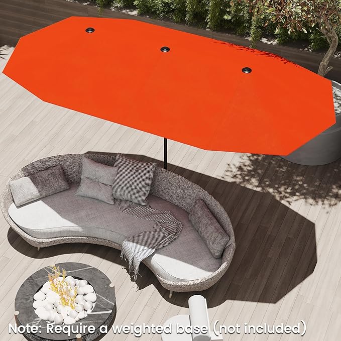 Tangkula 13 FT Large Patio Umbrella, Outdoor Double-Sided Table Market Umbrella w/Crank Handle, 12 Heavy-Duty Ribs, Sun-Protective Rectangular Twin Parasol for Garden Deck Lawn Poolside (Orange)