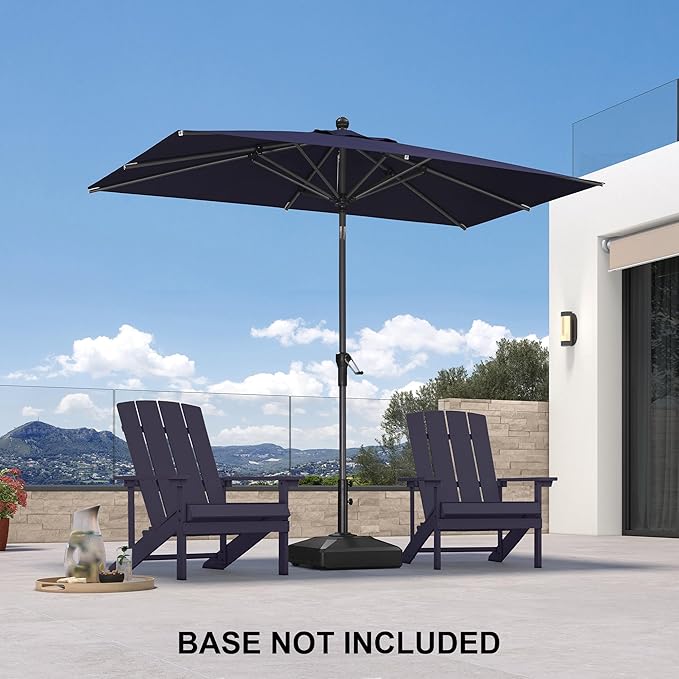 PURPLE LEAF 8' x 5' Rectangular Patio Umbrella Outdoor Table Umbrella Aluminum Frame Market Umbrella Sun Umbrella with 8 Sturdy Ribs & Tilt for Garden Deck Lawn & Pool Navy Blue