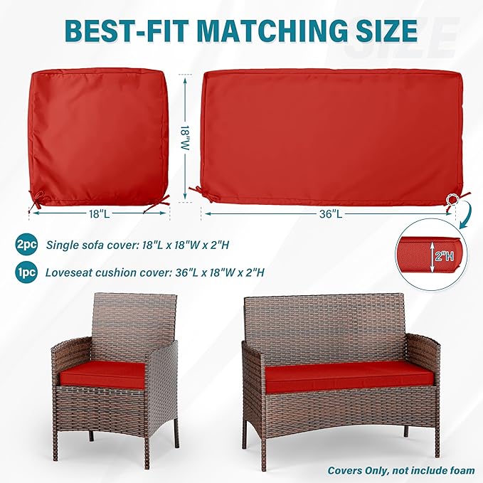 3 Pack of Outdoor Seat Cushion Replacement Set Suitable for 4 Pieces of Wicker Rattan Furniture Terrace Guest Set Sofa Chair (36x18x2, 18x18x2), Only Cover