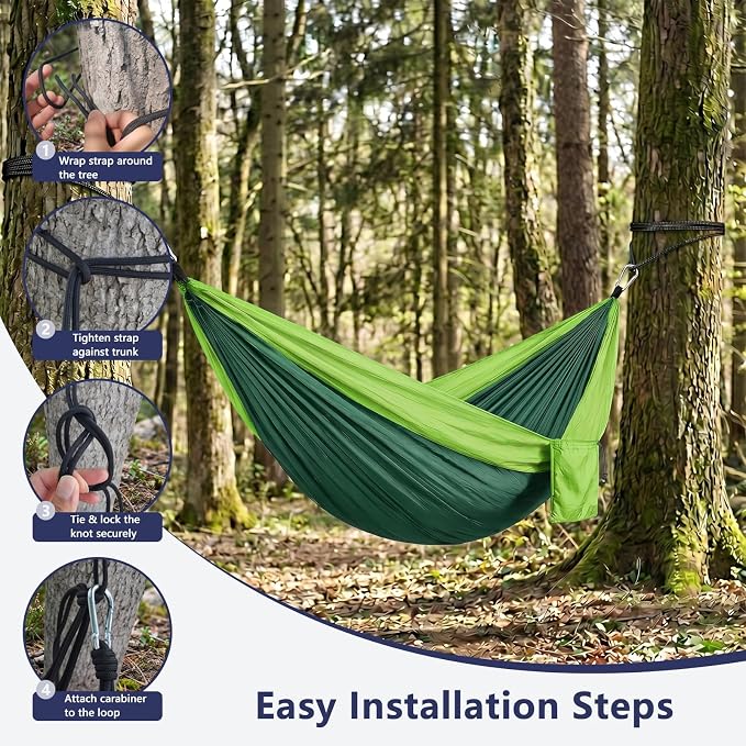 Camping Hammocks, Portable Lightweight Parachute with Tree Straps, Single or Double Hammock Without Stand, Nylon Camping Gear for Outdoor Beach Backpacking Hiking, Camping Essentials(Green)