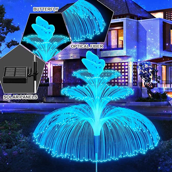 WEITEXS Solar Garden Lights 3 Pack New Upgraded Solar Lights Outdoor Waterproof 3 Layers 7 Color Changing Jellyfish Butterfly Decorations for Garden Yard Gifts for Women