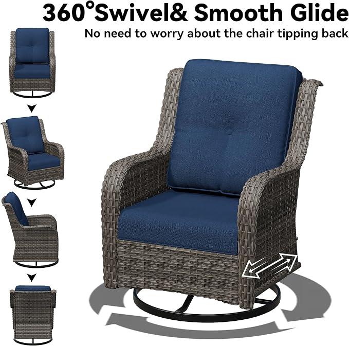 9 Piece Outdoor Wicker Patio Furniture Set, Patio Chairs Set with Thickened Olefin Cushions, High Back and Deep Seating, Hand-Woven PE Rattan, Ottoman for Porch, Deck