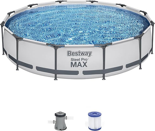 Bestway Steel Pro MAX Above Ground Swimming Pool (12' x 30") | Round Outdoor Backyard Family Pool with Tritech® Puncture-Resistant Liner | Easy Setup | Includes Filter Pump for Clean, Clear Water