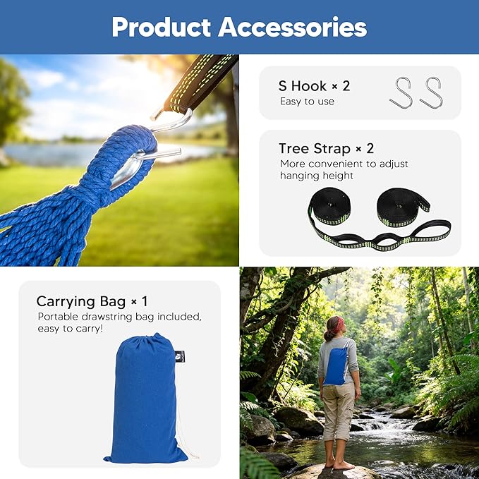 SUNCREAT Hammocks Outdoor Camping Double Hammock, Extra Large 2 Person Hammock for Camping, Navy