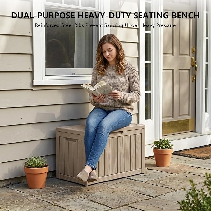 Outdoor Storage Box, 50 Gallon Waterproof Deck Box [Upgraded 3.0], Snap-Together Storage Bin for Chair Cushions, Porch Throw Pillows, Lockable Small Coffee Table Ottoman, Patio Garden, Grey
