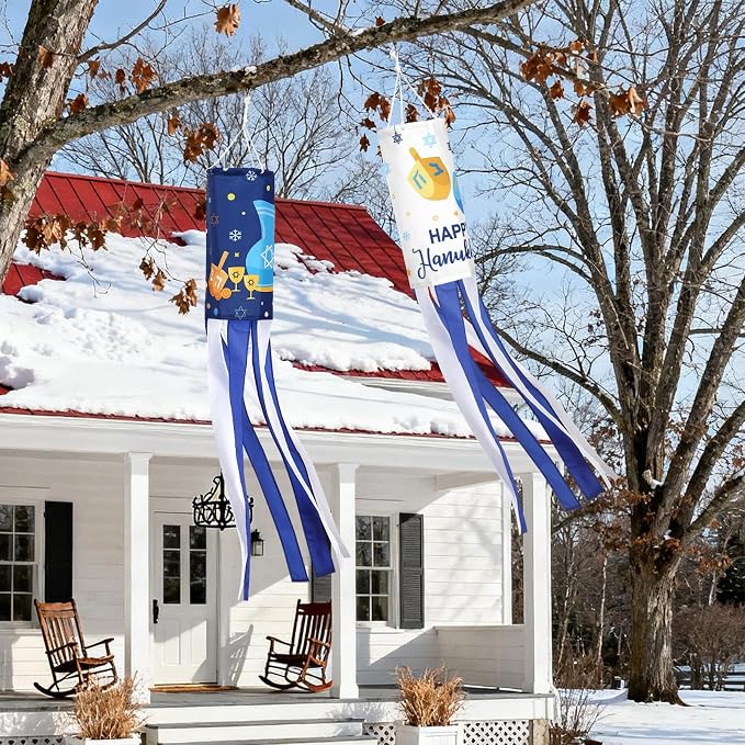 NOVWANG 2 Pack Hanukkah Wind Socks, 40 Inch Happy Hanukkah Windsock Outdoor Hanging Decoration for Garden Yard Porch Patio Home Holiday Decor