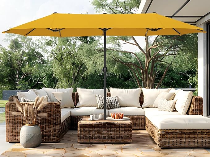 PHI VILLA 13ft Large Patio Umbrellas, Double-Sided Outdoor Market Rectangle Umbrella for Outside, Golden Yellow