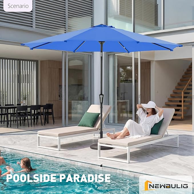 NEWBULIG Patio Umbrella, Outdoor Table Umbrellas with Push Button Tilt and Crank, Sturdy Ribs, Waterproof, UV Protection and Fade Resistant, for Pool, Garden, Market, Backyard