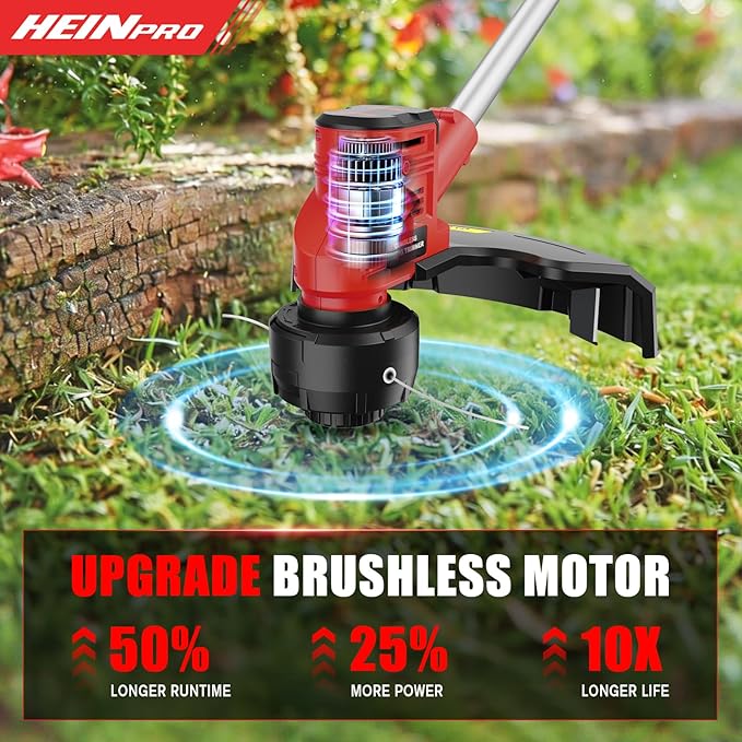 HEINPRO Cordless Weed Wacker Compatible with Milwaukee M18 Battery, 16" Brushless Weed Eater, Grass Trimmer for Lawn Care, Bump Feed, String Trimmer W/ 4 Bulk Trimmer Line Coils(Tool Only)