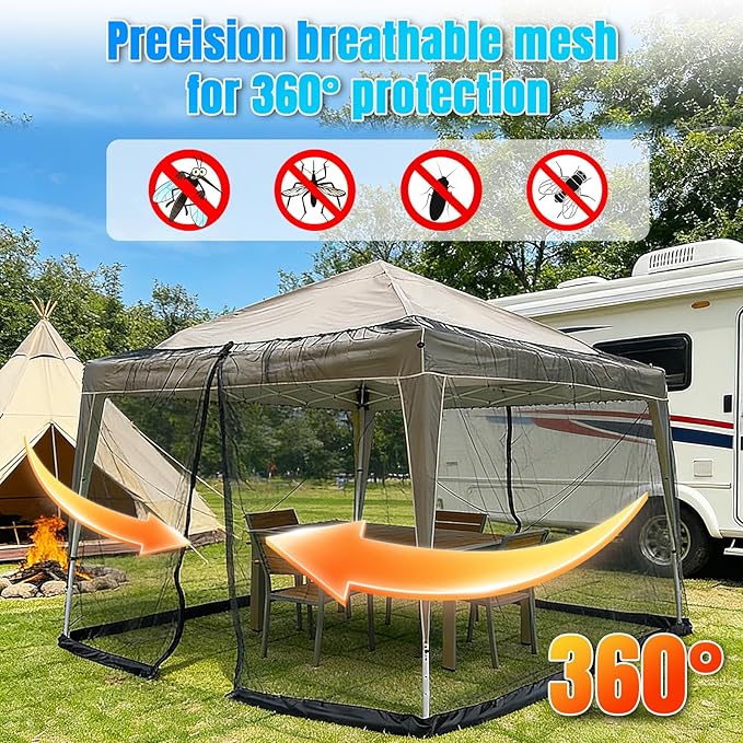 10' x 10' Patio Umbrellas Netting Mosquito Netting, Double Door Side Patio Umbrella Canopy Netting, Otdoor Canopy Umbrella Screen with Zipper & Weighted Bottom (Only Mosquito Net)